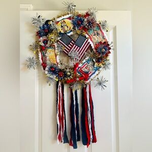 Vintage Repurposed 4th of July Festive Holiday Wreath